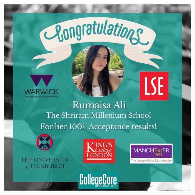 🎓🇬🇧 Overjoyed to share that Rumaisa Ali has received acceptance from every UK university she applied to! 🌟 What an incredible achievement, showcasing her dedication and academic excellence. Wishing her all the best as she embarks on this exciting new chapter! 🎉📚 

#UKUniversitySuccess #BrightFuture #Congratulations
#CollegeCoreSuccess #StudyAbroad